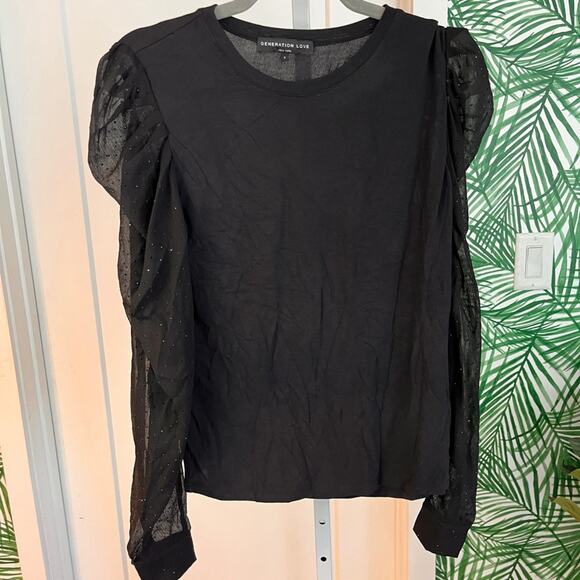 Generation Love Black Quinn Rhinestone Puff Sleeve Top small - Picture 3 of 11